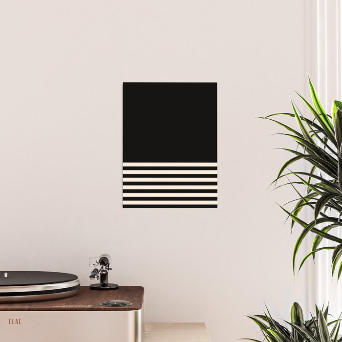 Thin Cuff Stripes Minimalist Pattern in Black and Almond Cream Poster Gallery Image 2