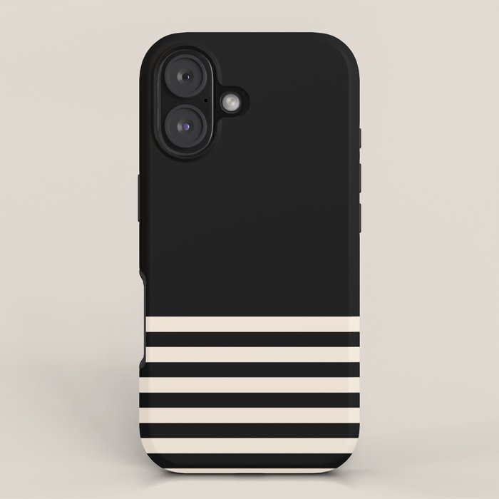 Thin Cuff Stripes Minimalist Pattern in Black and Almond Cream iPhone Case Gallery Image 1