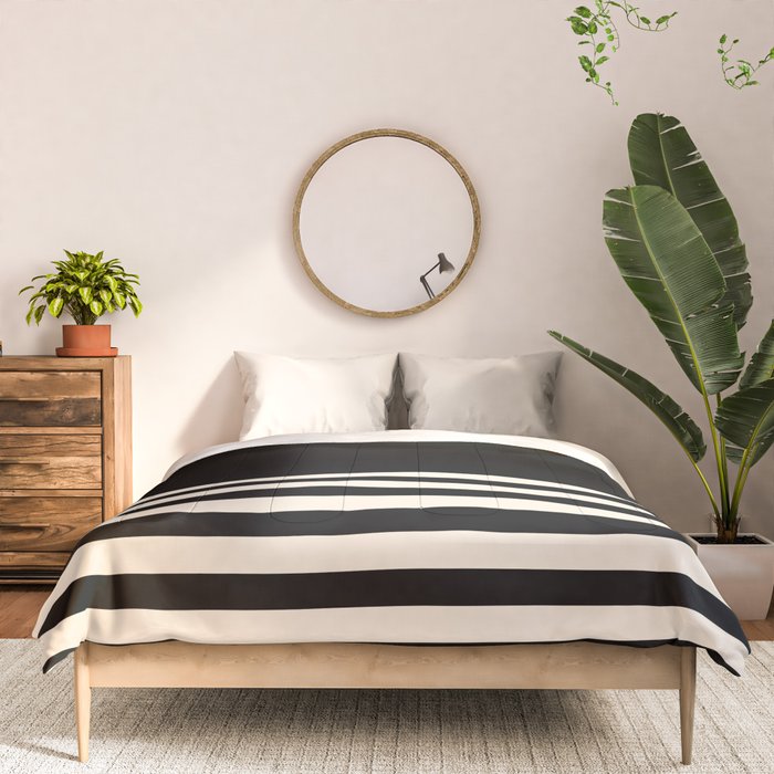 Thin Cuff Stripes Minimalist Pattern in Black and Almond Cream Comforter Gallery Image 3