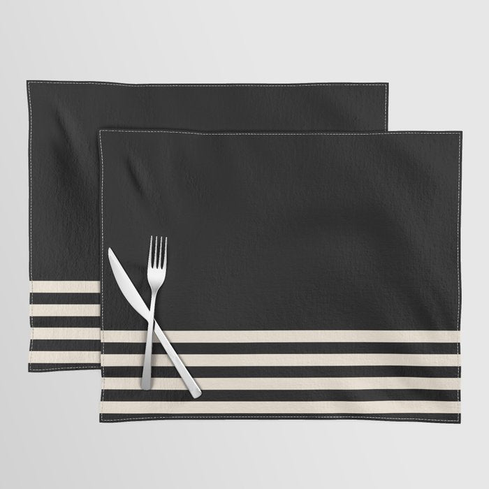 Thin Cuff Stripes Minimalist Pattern in Black and Almond Cream Placemat Gallery Image 1