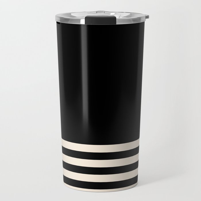 Thin Cuff Stripes Minimalist Pattern in Black and Almond Cream Travel Mug Gallery Image 1
