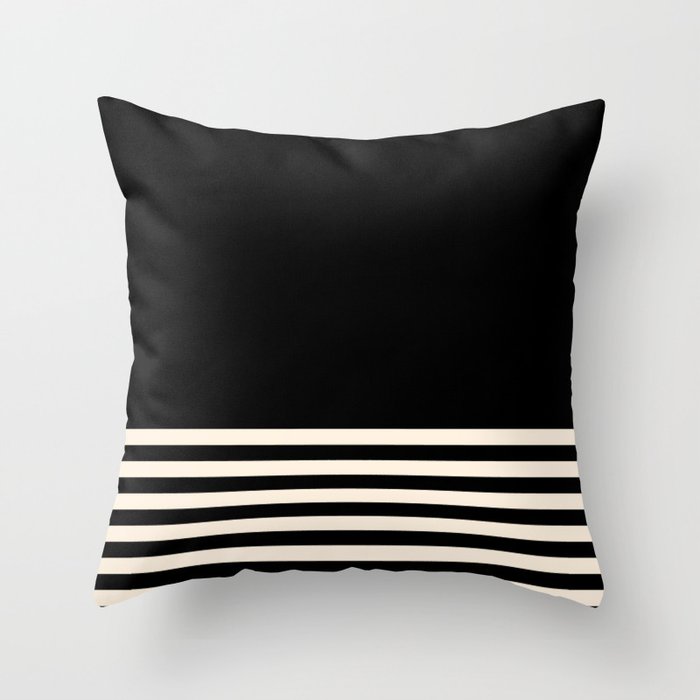 Thin Cuff Stripes Minimalist Pattern in Black and Almond Cream Throw Pillow Gallery Image 6