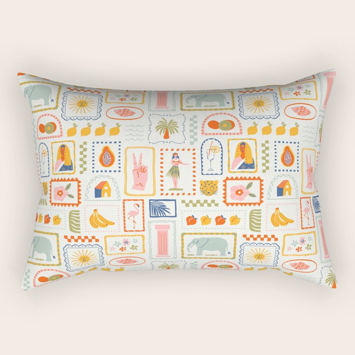 Vintage tropical summer patchwork art pattern Rectangular Pillow Gallery Image 2