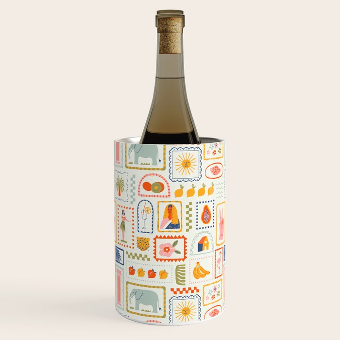 Vintage tropical summer patchwork art pattern Wine Chiller Gallery Image 2