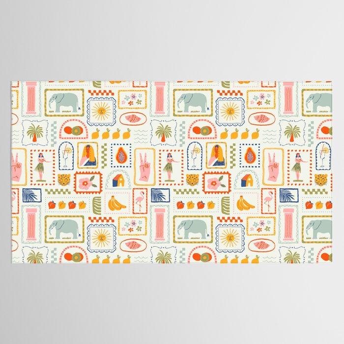 Vintage tropical summer patchwork art pattern Tablecloth Gallery Image 2