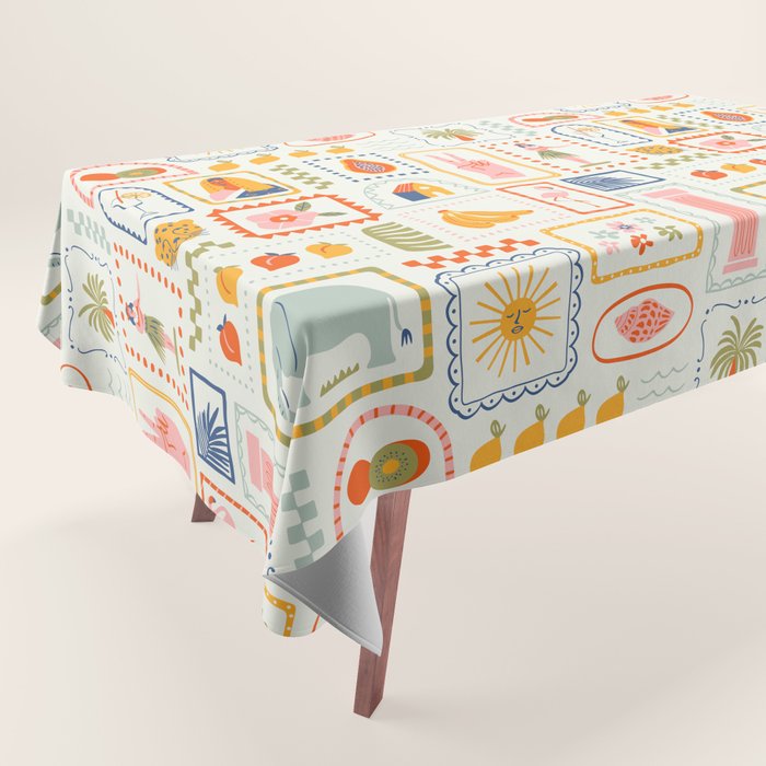 Vintage tropical summer patchwork art pattern Tablecloth Gallery Image 1