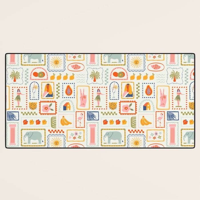 Vintage tropical summer patchwork art pattern Desk Mat Gallery Image 3