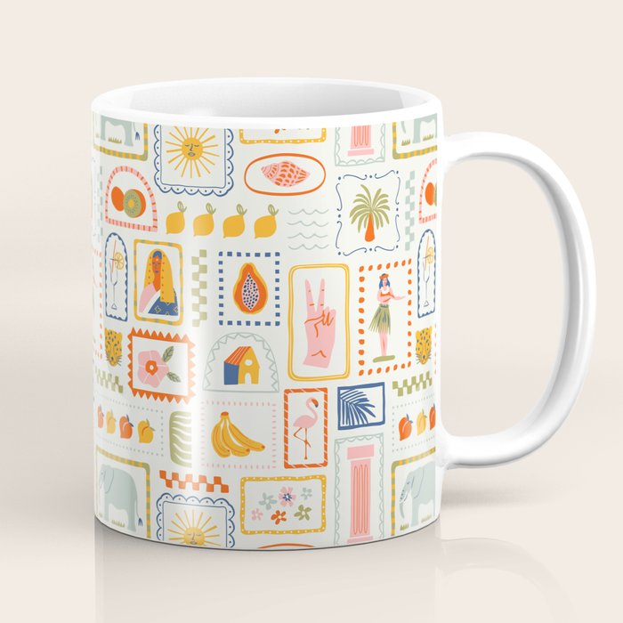 Vintage tropical summer patchwork art pattern Coffee Mug Gallery Image 1