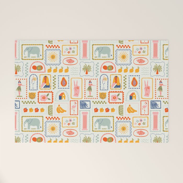 Vintage tropical summer patchwork art pattern Welcome Mat Gallery Image 1