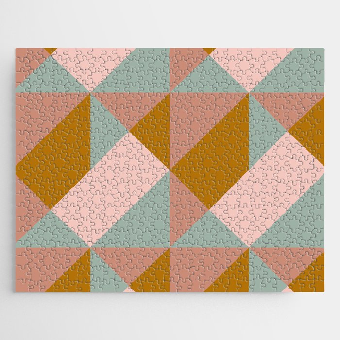 Retro Geometric Triangles in Earthy Pastels Jigsaw Puzzle Gallery Image 1