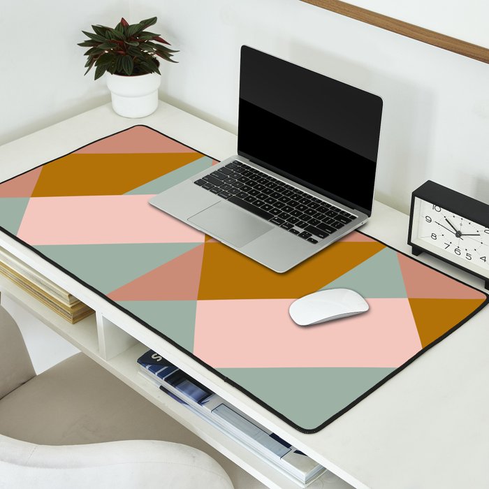 Retro Geometric Triangles in Earthy Pastels Desk Mat Gallery Image 2