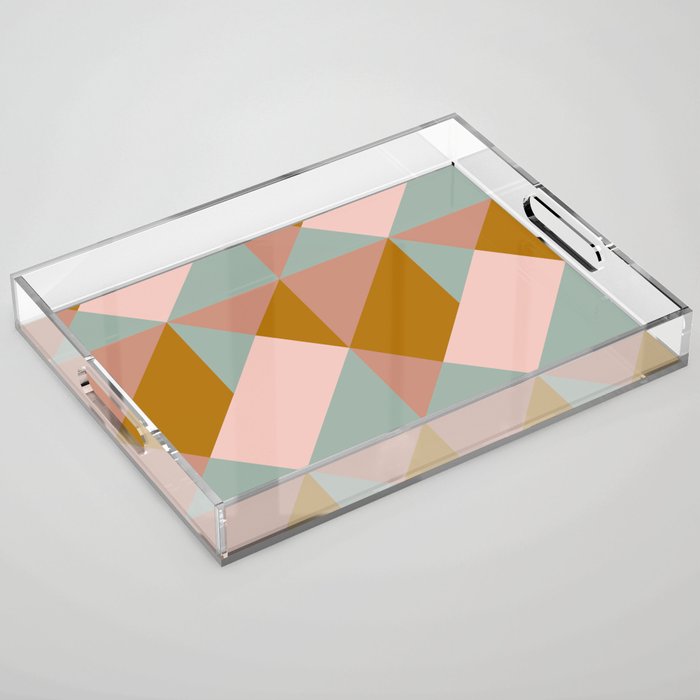 Retro Geometric Triangles in Earthy Pastels Acrylic Tray Gallery Image 1