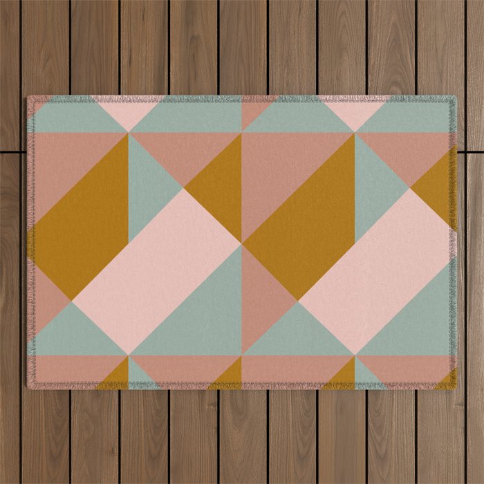 Retro Geometric Triangles in Earthy Pastels Outdoor Rug Gallery Image 1
