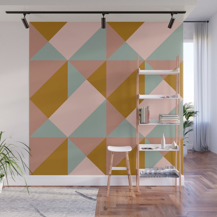 Retro Geometric Triangles in Earthy Pastels Wall Mural Gallery Image 1