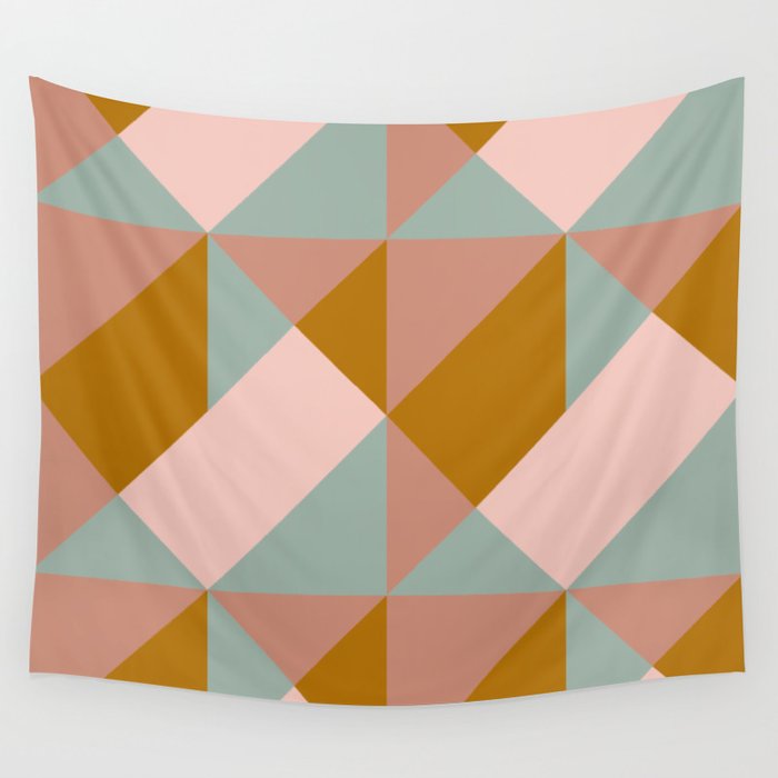 Retro Geometric Triangles in Earthy Pastels Wall Tapestry Gallery Image 4