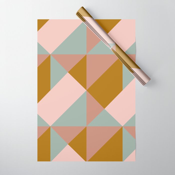Retro Geometric Triangles in Earthy Pastels Wrapping Paper Gallery Image 1