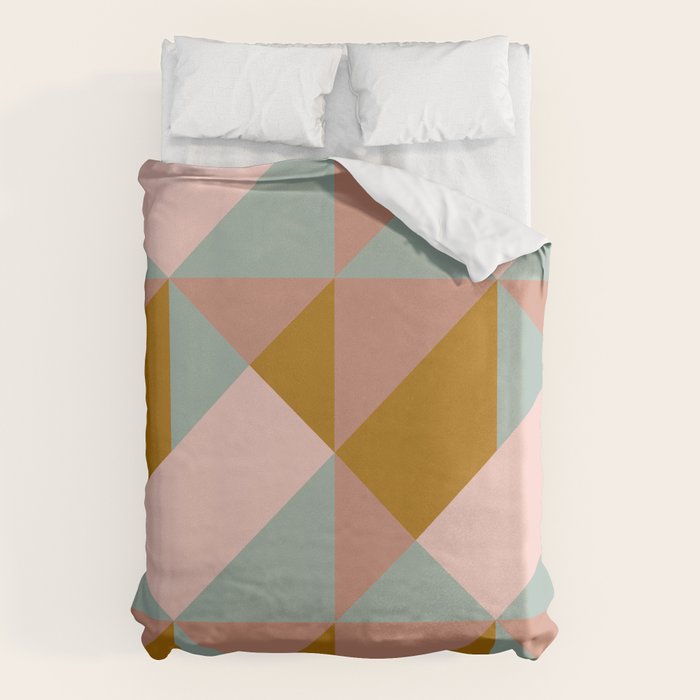 Retro Geometric Triangles in Earthy Pastels Duvet Cover Gallery Image 6