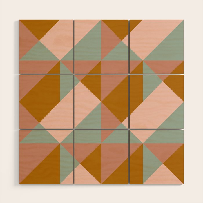 Retro Geometric Triangles in Earthy Pastels Wood Wall Art Gallery Image 1