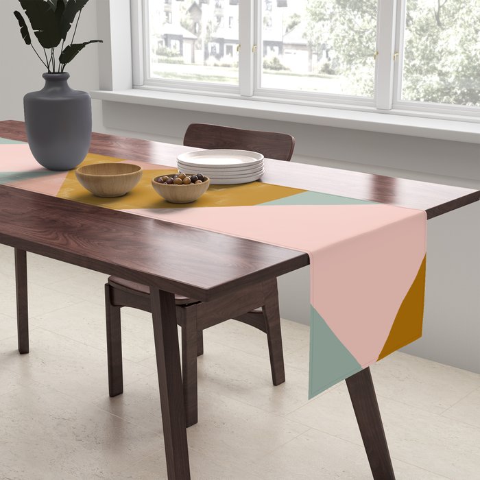Retro Geometric Triangles in Earthy Pastels Table Runner Gallery Image 2