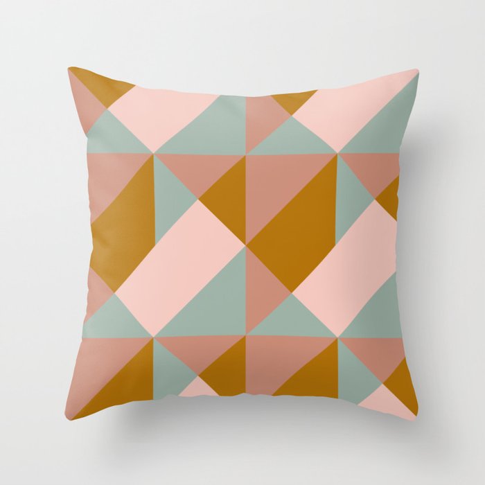 Retro Geometric Triangles in Earthy Pastels Throw Pillow Gallery Image 1