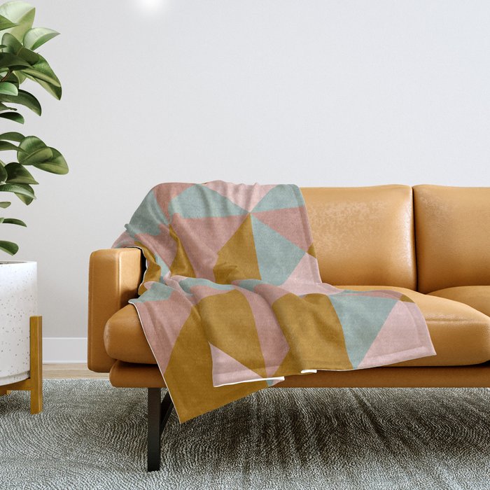 Retro Geometric Triangles in Earthy Pastels Throw Blanket Gallery Image 1