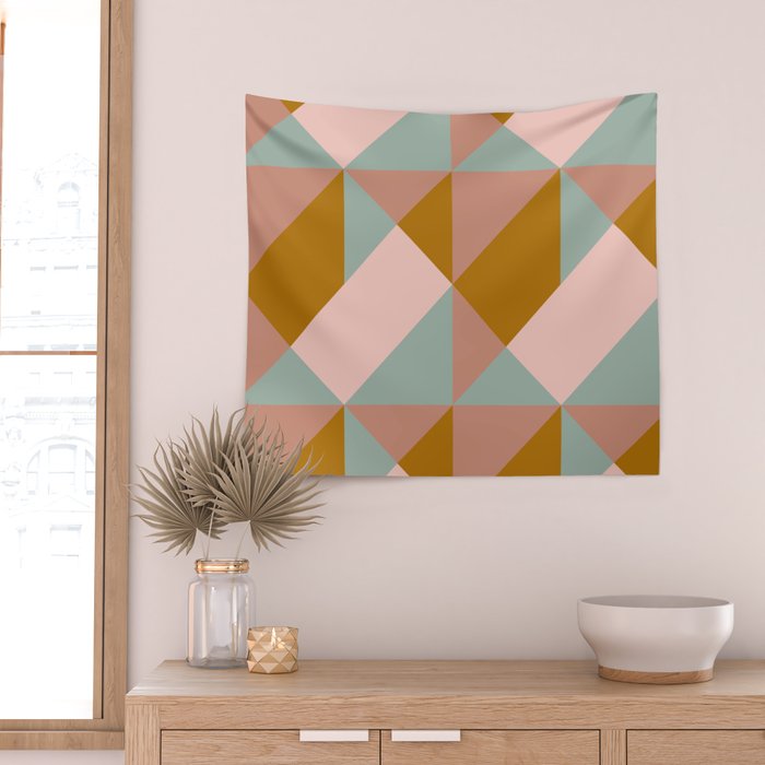Retro Geometric Triangles in Earthy Pastels Wall Tapestry Gallery Image 2