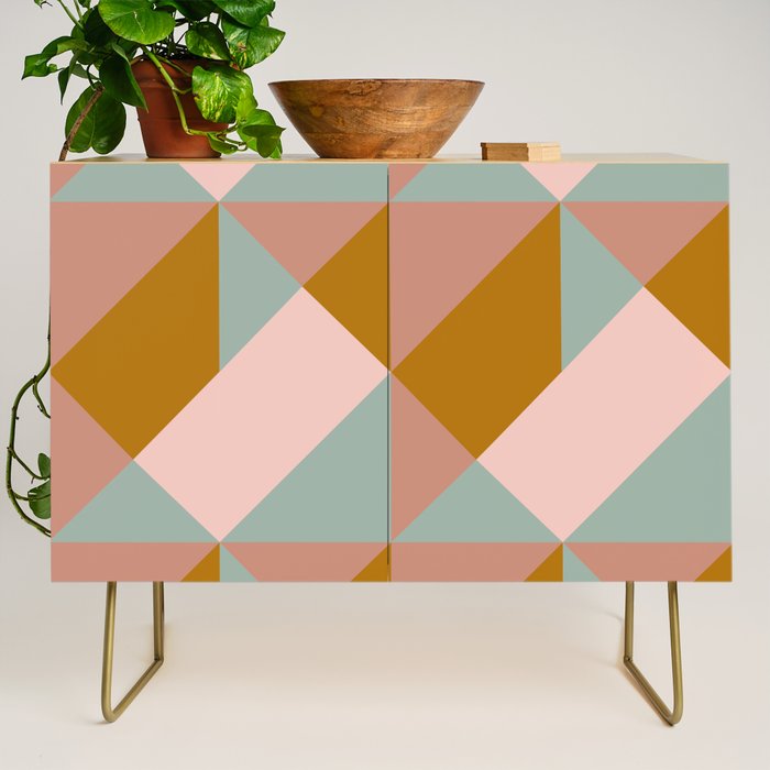Retro Geometric Triangles in Earthy Pastels Credenza Gallery Image 1
