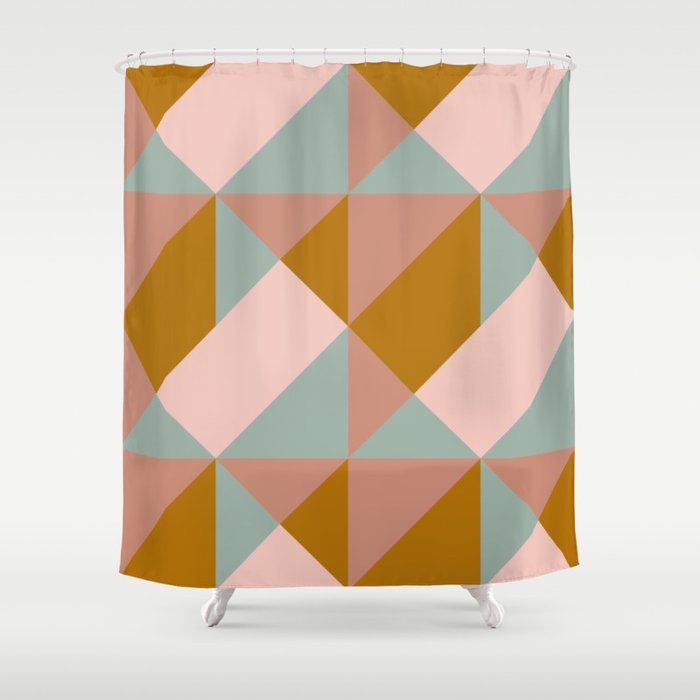 Retro Geometric Triangles in Earthy Pastels Shower Curtain Gallery Image 1