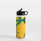 Lemon's Out of The Net Bag, Eclectic Food Fruit Juicy Summer, Whimsical Naïve Quirky Child-like Illustration  Water Bottle Gallery Image 1