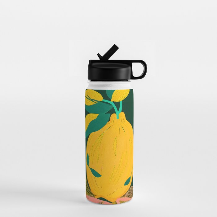 Lemon's Out of The Net Bag, Eclectic Food Fruit Juicy Summer, Whimsical Naïve Quirky Child-like Illustration  Water Bottle Gallery Image 1