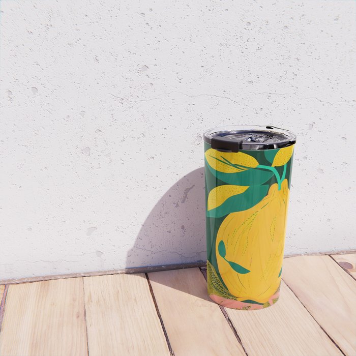 Lemon's Out of The Net Bag, Eclectic Food Fruit Juicy Summer, Whimsical Naïve Quirky Child-like Illustration  Travel Mug Gallery Image 4