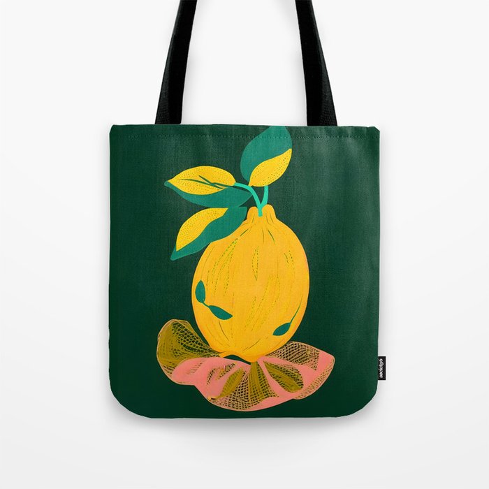 Lemon's Out of The Net Bag, Eclectic Food Fruit Juicy Summer, Whimsical Naïve Quirky Child-like Illustration  Tote Bag Gallery Image 1