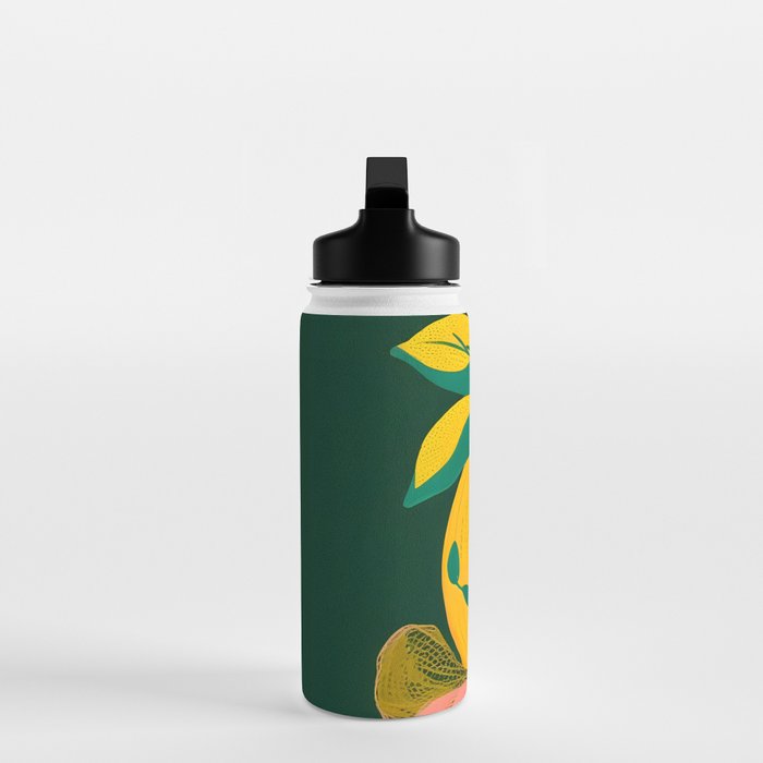 Lemon's Out of The Net Bag, Eclectic Food Fruit Juicy Summer, Whimsical Naïve Quirky Child-like Illustration  Water Bottle Gallery Image 3