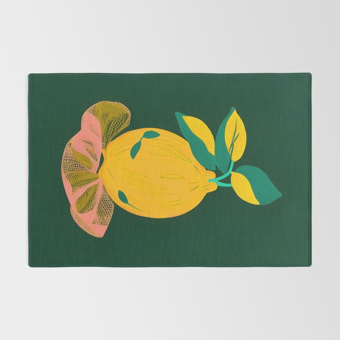 Lemon's Out of The Net Bag, Eclectic Food Fruit Juicy Summer, Whimsical Naïve Quirky Child-like Illustration  Rug Gallery Image 2