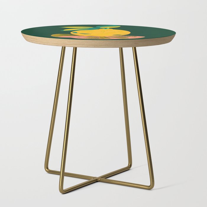 Lemon's Out of The Net Bag, Eclectic Food Fruit Juicy Summer, Whimsical Naïve Quirky Child-like Illustration  Side Table Gallery Image 1