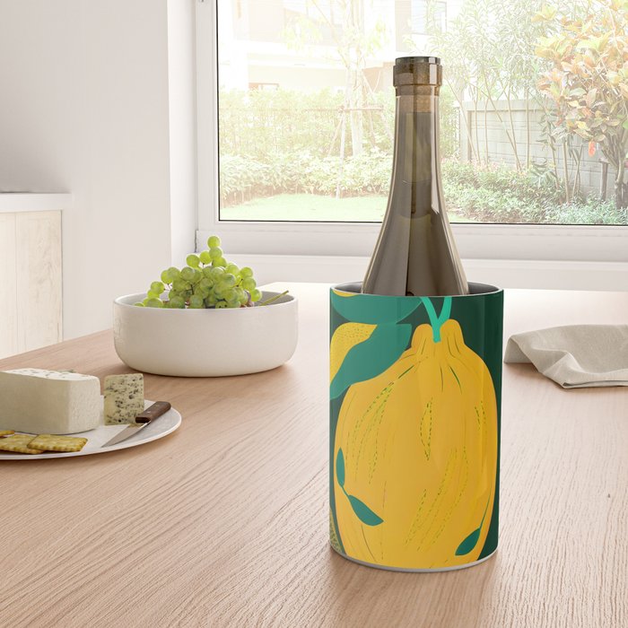 Lemon's Out of The Net Bag, Eclectic Food Fruit Juicy Summer, Whimsical Naïve Quirky Child-like Illustration  Wine Chiller Gallery Image 4