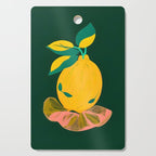 Lemon's Out of The Net Bag, Eclectic Food Fruit Juicy Summer, Whimsical Naïve Quirky Child-like Illustration  Cutting Board Gallery Image 1
