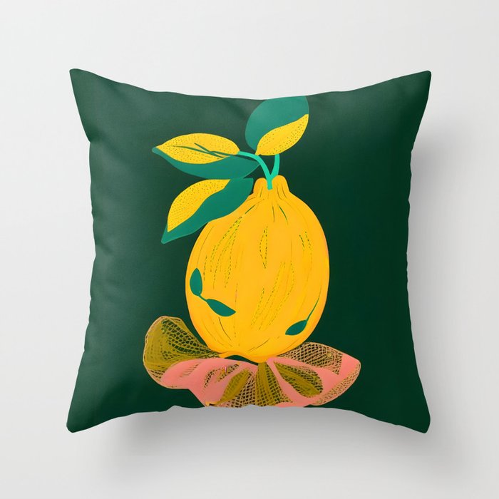 Lemon's Out of The Net Bag, Eclectic Food Fruit Juicy Summer, Whimsical Naïve Quirky Child-like Illustration  Throw Pillow Gallery Image 6