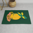 Lemon's Out of The Net Bag, Eclectic Food Fruit Juicy Summer, Whimsical Naïve Quirky Child-like Illustration  Rug Gallery Image 1