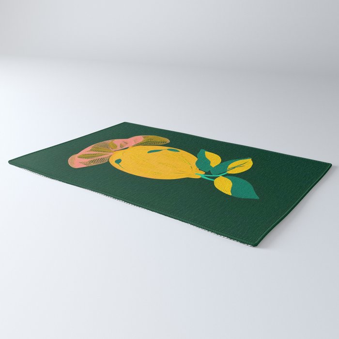 Lemon's Out of The Net Bag, Eclectic Food Fruit Juicy Summer, Whimsical Naïve Quirky Child-like Illustration  Rug Gallery Image 3