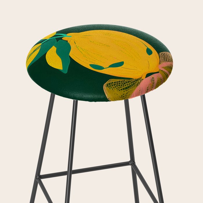Lemon's Out of The Net Bag, Eclectic Food Fruit Juicy Summer, Whimsical Naïve Quirky Child-like Illustration  Stool Gallery Image 2