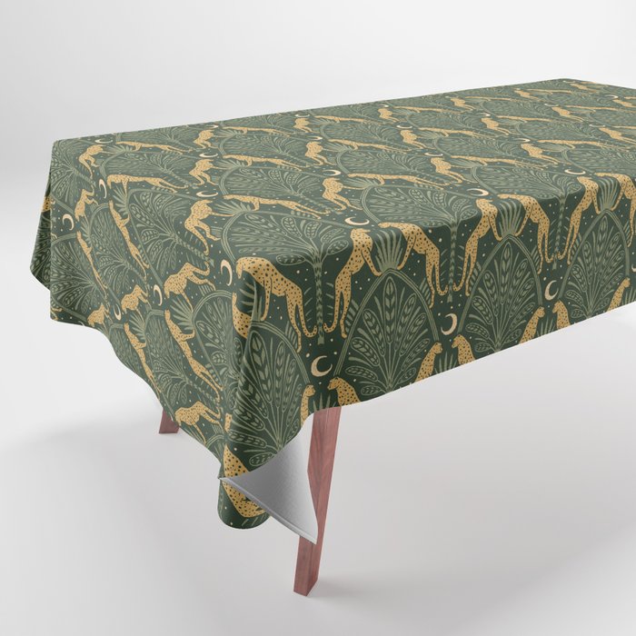 Night Cheetahs - Fern Green and Gold Tablecloth Gallery Image 1