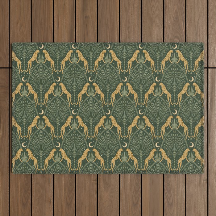 Night Cheetahs - Fern Green and Gold Outdoor Rug Gallery Image 1