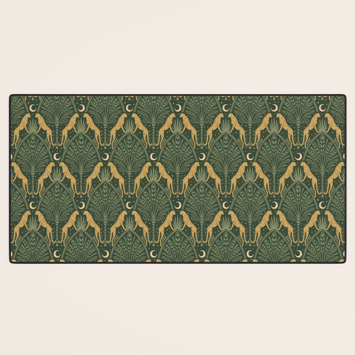 Night Cheetahs - Fern Green and Gold Desk Mat Gallery Image 3