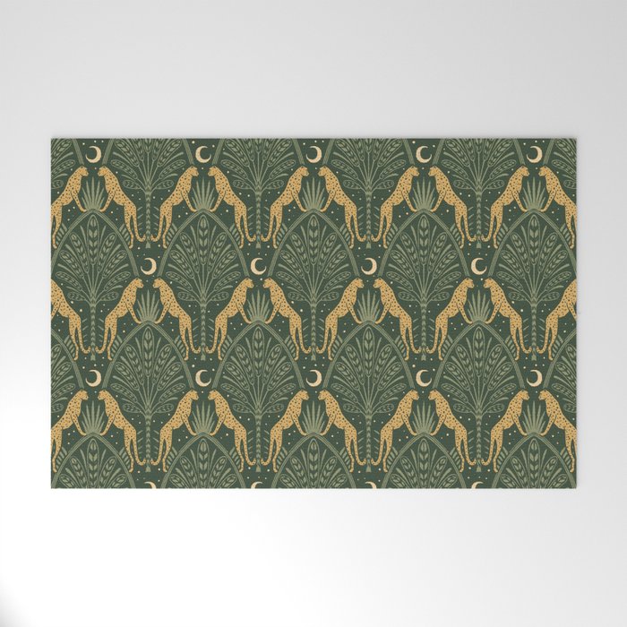 Night Cheetahs - Fern Green and Gold Welcome Mat Gallery Image 1