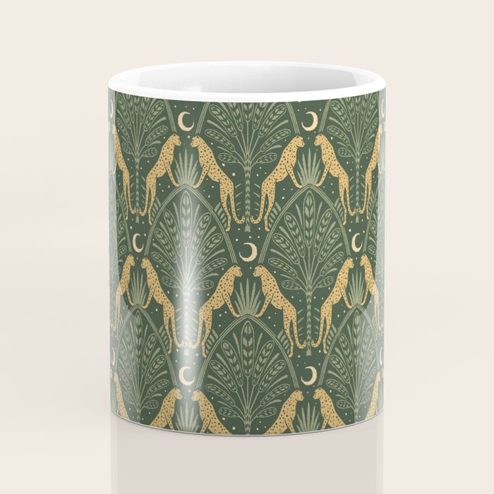 Night Cheetahs - Fern Green and Gold Coffee Mug Gallery Image 4
