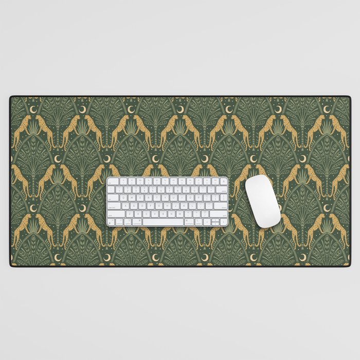 Night Cheetahs - Fern Green and Gold Desk Mat Gallery Image 1