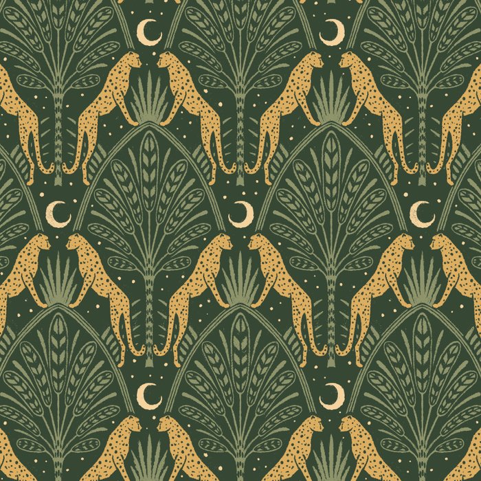 Night Cheetahs - Fern Green and Gold Coffee Mug Gallery Image 2