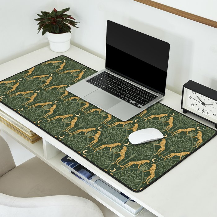 Night Cheetahs - Fern Green and Gold Desk Mat Gallery Image 2