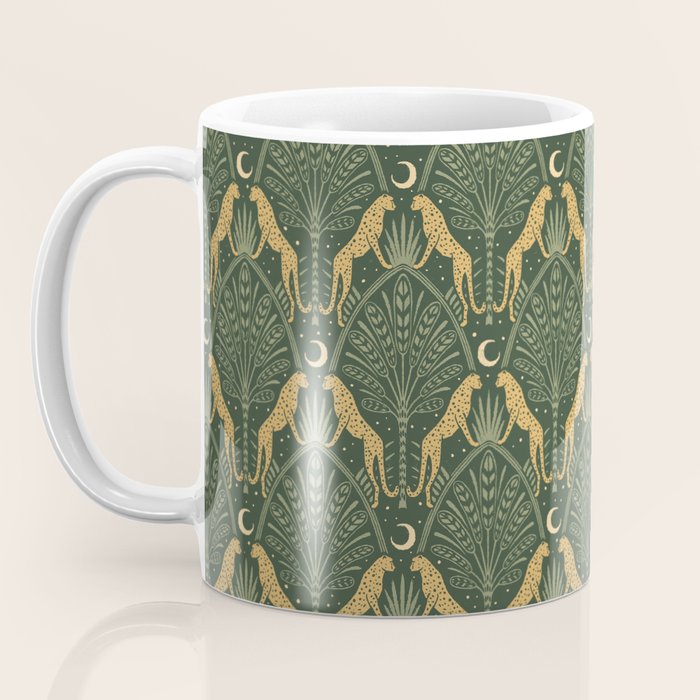Night Cheetahs - Fern Green and Gold Coffee Mug Gallery Image 3
